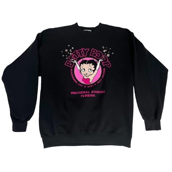 Betty Boop Vintage 90s Universal Studios Crewneck Sweatshirt Black Sz LG - Picture 1 of 14